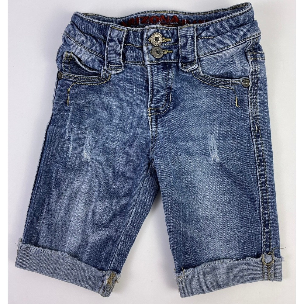 Arizona Jeans Co Girls Denim Bermuda Shorts Distressed Cuffed Rolled‎ Hem Size 6
